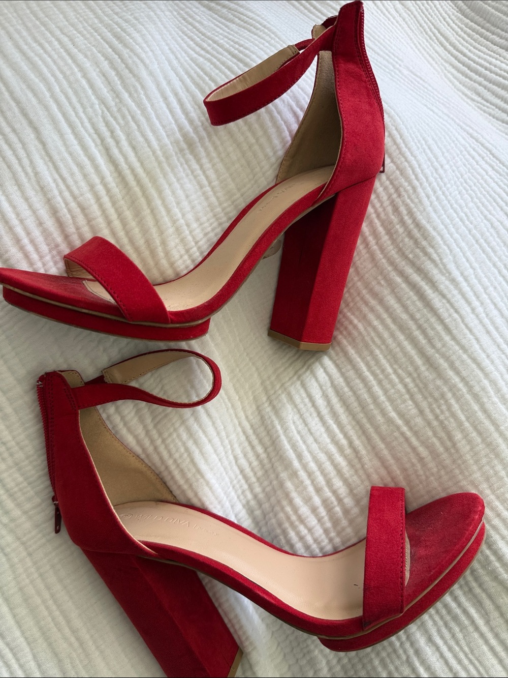 New Women’s Red Block Heel Ankle-Strap Sandals